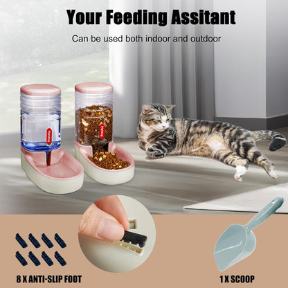 Automatic Pet Feeder Small&Medium Pets Automatic Food Feeder and Waterer Set 3.8L, Travel Supply Feeder and Water Dispenser for Dogs Cats Pets Animals Pet's Supplies |