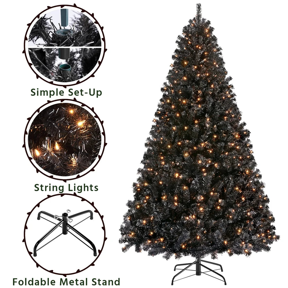 Clear Prelit Incandescent Black Hinged Spruce Artificial Christmas Tree, 7.5'