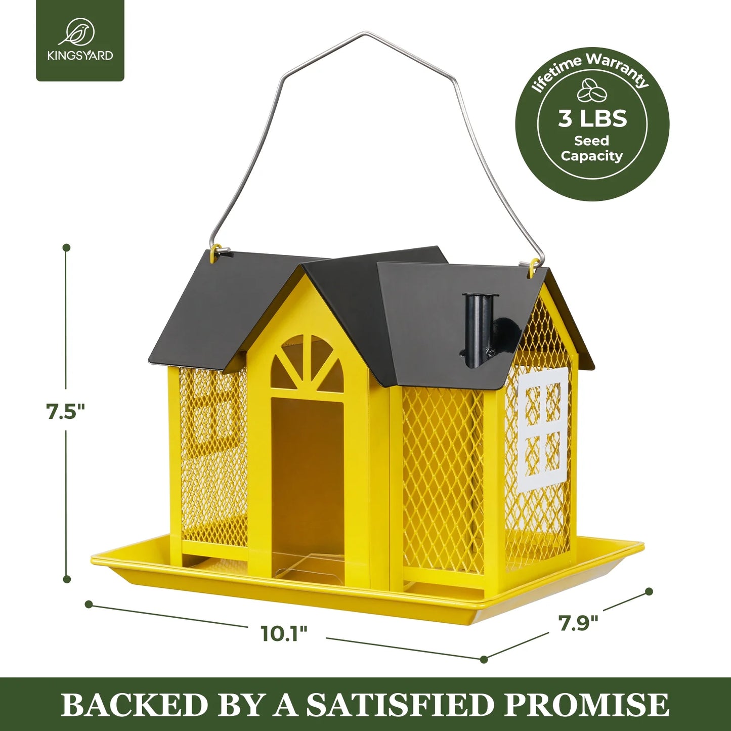 Weatherproof Metal Bird Feeder House, Triple Feeders for outside Finch Cardinal, Yellow