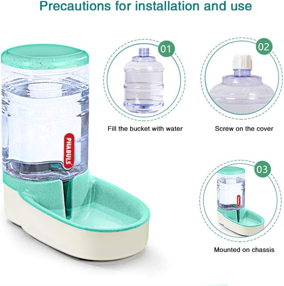 Dog Water Dispenser 1 Gallon Pet Water Dispenser Automatic Cat Feeder Large Capacity for Small and Medium Sized Pets（Green Water）