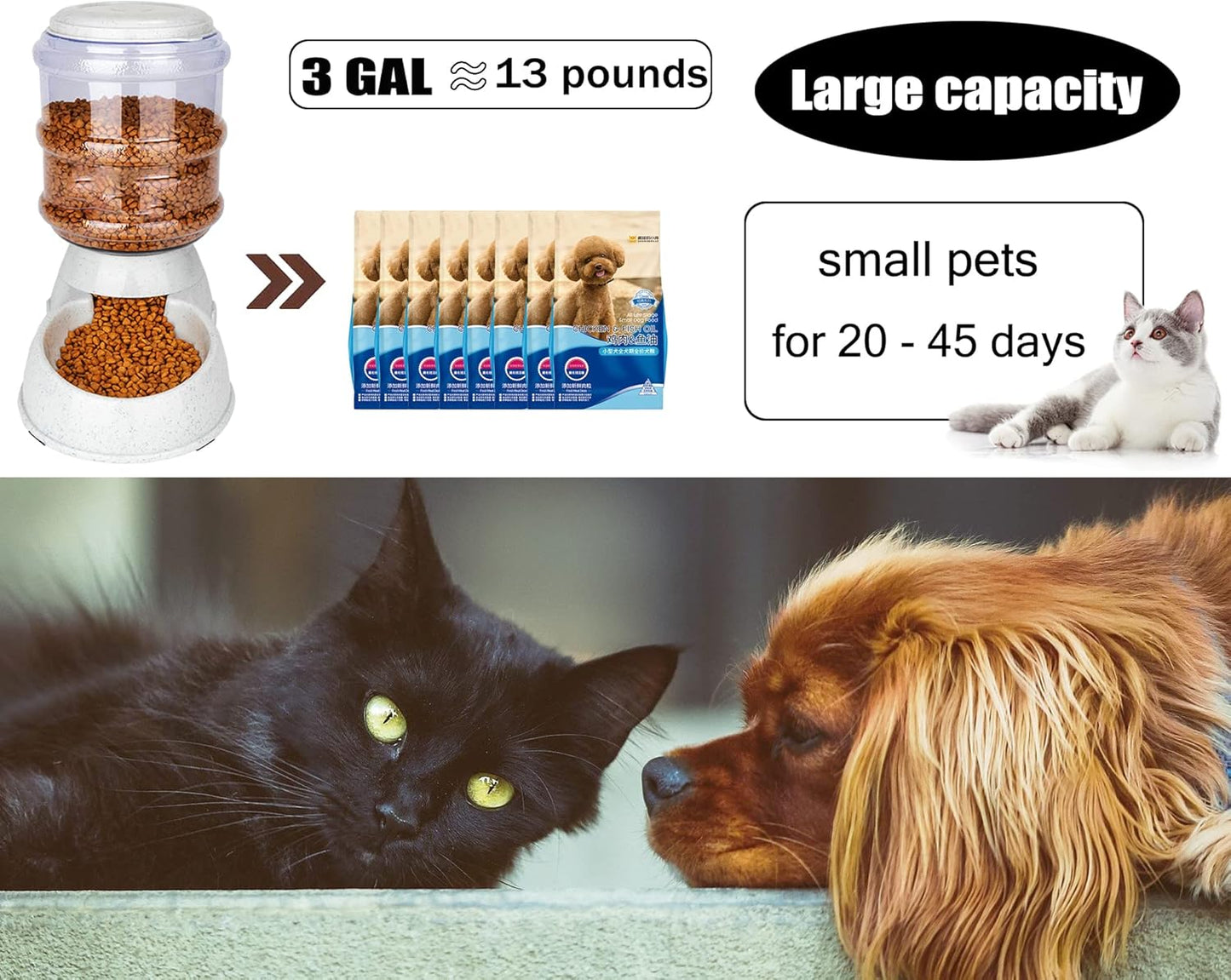 Automatic Dog Feeders for Large Dogs, Large Dog Food Dispenser 3 Gallon, Automatic Dog Feeder Food Dispenser for Large Dogs and Pets That Are Left Unfed for Long Periods of Time Away from Home