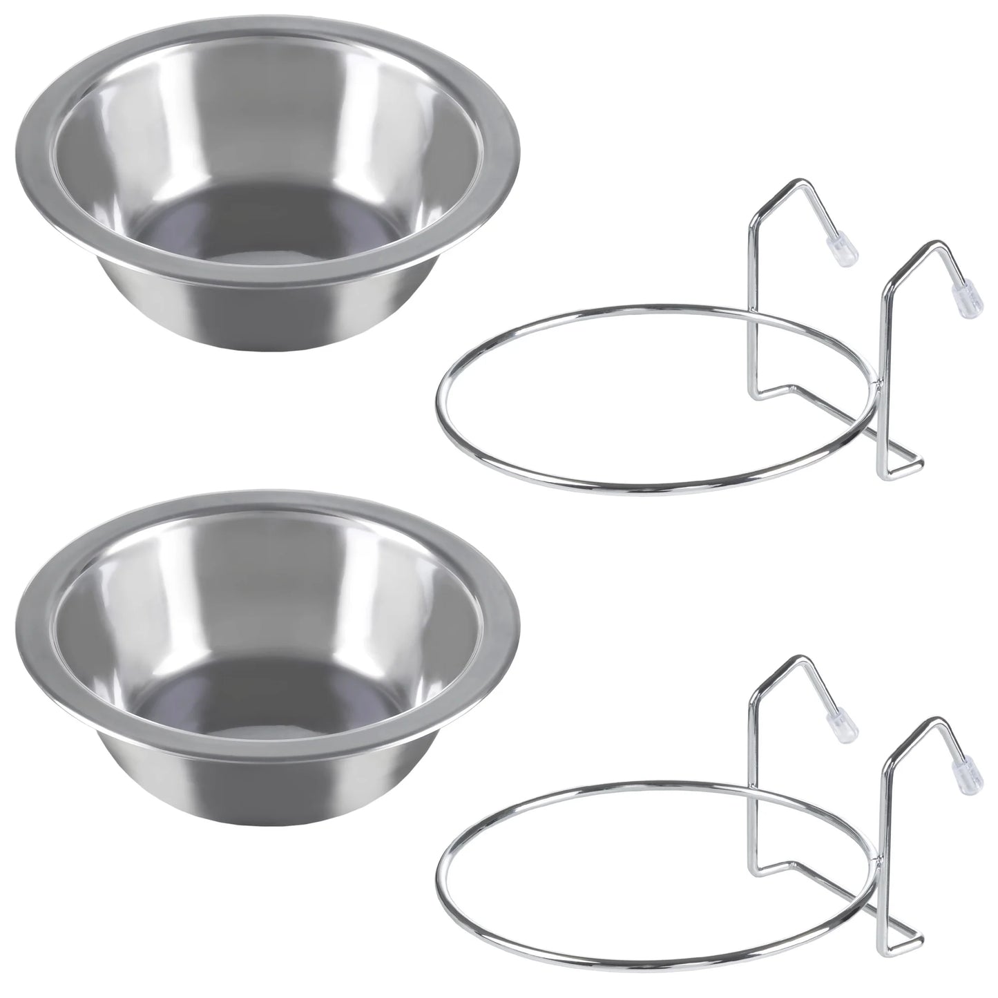 Set of 2 Stainless-Steel Hanging Dog Bowls - 8Oz Each Pet's Supplies |