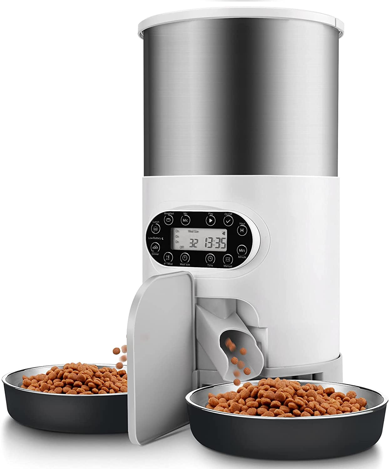 Automatic Cat Feeders, 304 Stainless Steel Timed Cat Food Dispenser for 2 Cats & Small Dog, 4.5L Pet Feeder with 2-Way Splitter, 1-4 Meals Portion Control,10S Voice Recorder, Dual Power Supply Pet's Supplies |