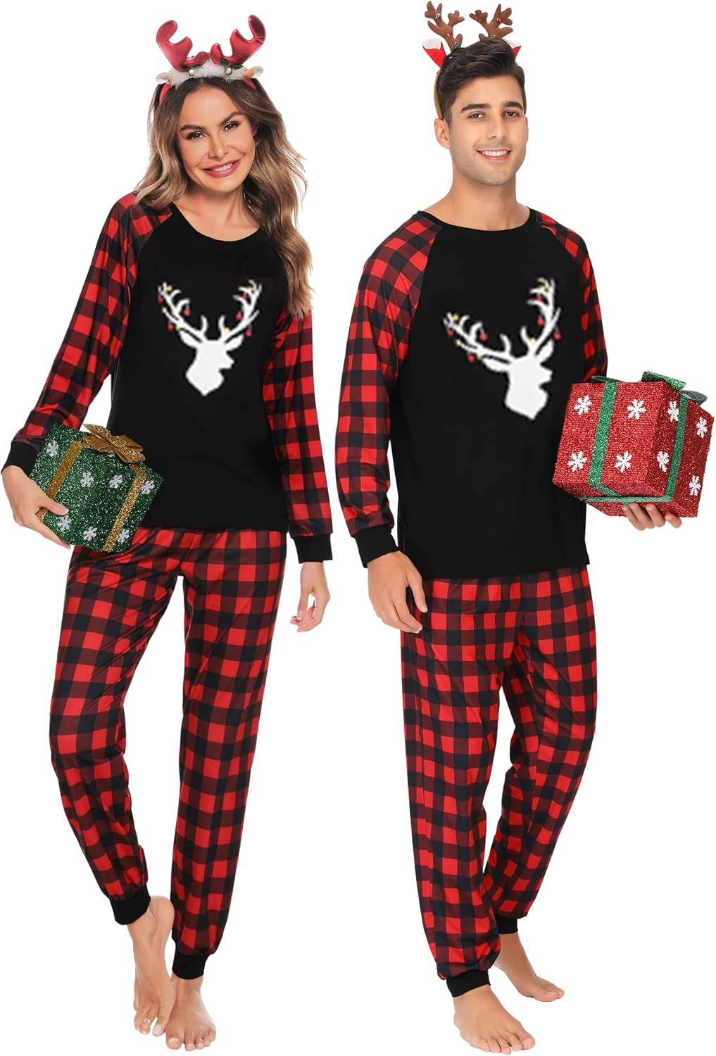 Christmas Matching Couple Pajamas Sets Family Xmas Jammies Casual Long-Sleeve Sleepwear Sets Festival PJ Set