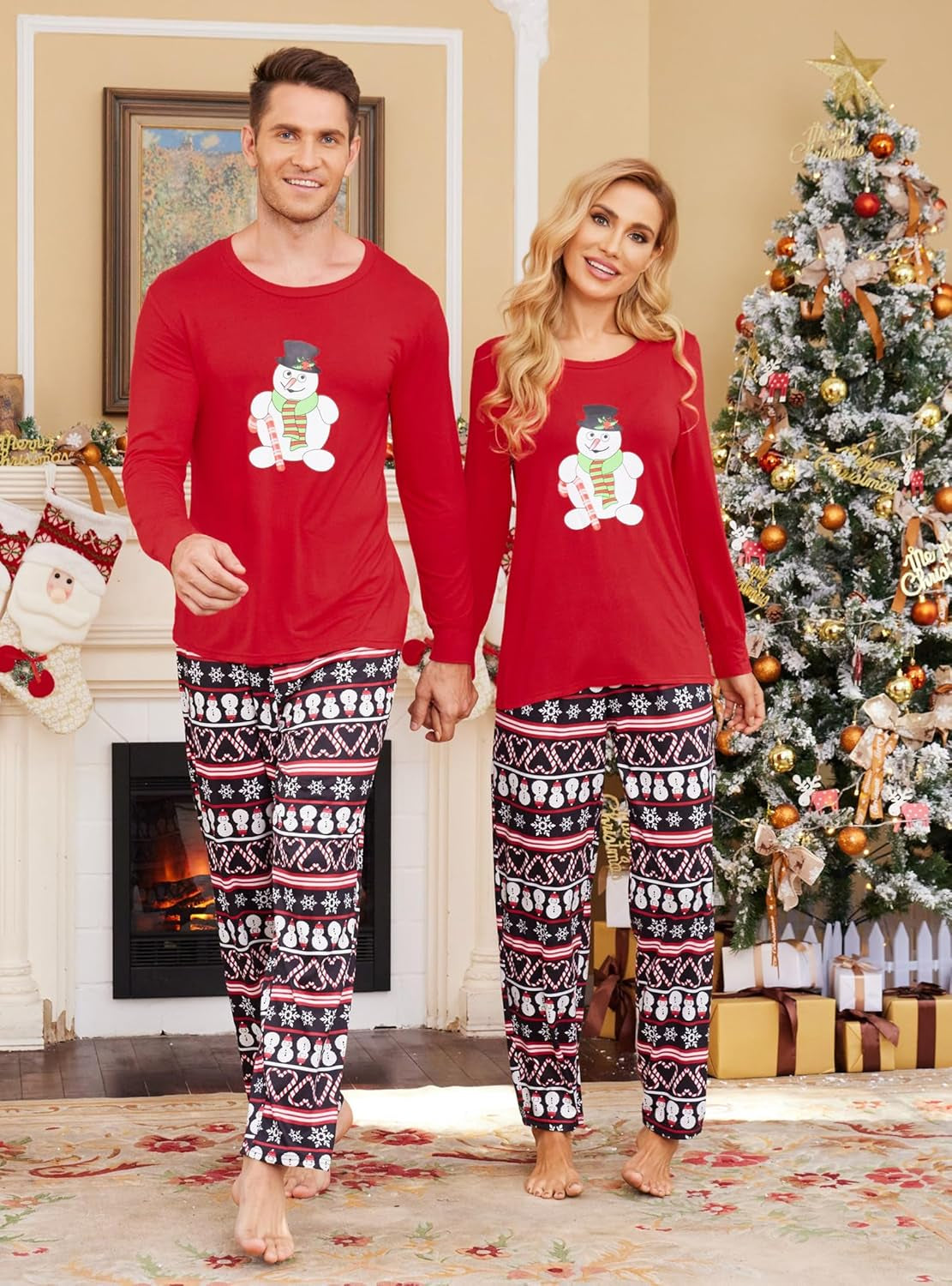 Matching Family Christmas Pajamas Holiday Sleepwear Set Long Sleeve Pullover and Printed Pants S-XXL