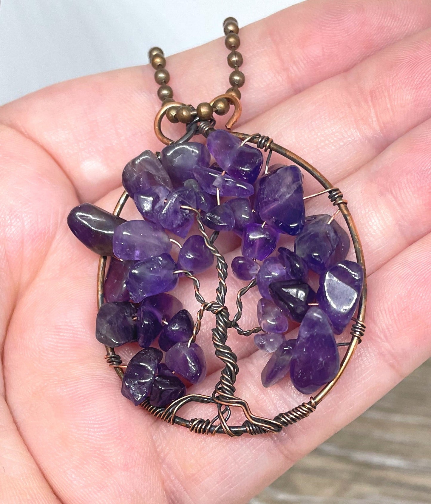 Wire Wrapped Tree of Life Pendant with Amethyst Gemstones