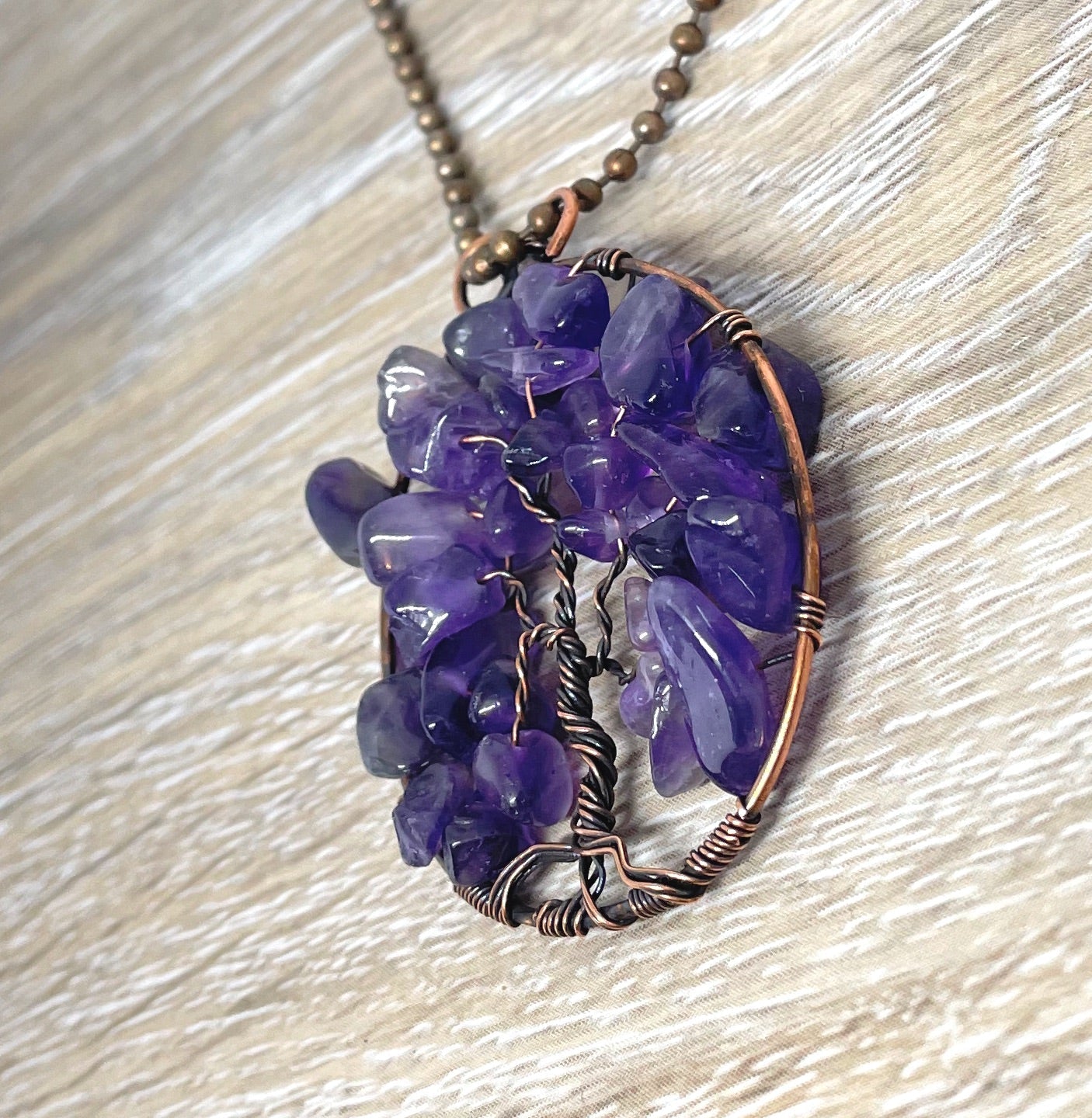 Wire Wrapped Tree of Life Pendant with Amethyst Gemstones