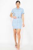 Belted Bodycon Collared Denim Dress