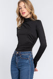 Long Sleeve High Neck Shirring Detail Ity Knit Bodysuit