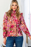 Floral Mock Neck Smocked Yoke Blouse