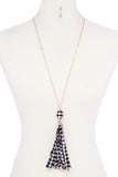 Checkered Pattern Fabric Tassel Necklace