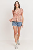 Front Tie Floral Waffle Top