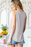 Gray Notched Neck Eyelet Thermal Knit Tank