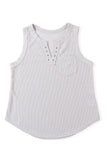 Gray Notched Neck Eyelet Thermal Knit Tank