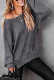 Gray Waffle Knit Side Slit Pullover Top