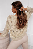 Khaki Eyelets Cable Knit Drop Shoulder Sweater