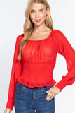 Long Slv Smocked Chiffon Top