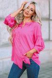 Pink 3/4 Sleeves Dotted Print Loose Shirt