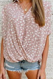 Pink Leopard Printed Short Sleeves Twist Shirt