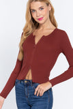 Rib Sweater Top W/front Zipper