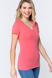 Short Slv V-neck Henley Knit Top