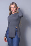 Sleek & Chic Fall Long Sleeve Slitted Top