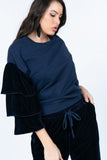 Tiered Velvet Ruffle Sleeve Pullover Crewneck Top